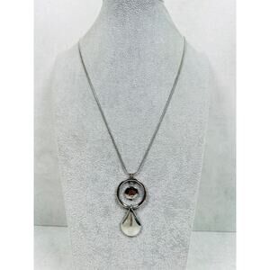 Chicos Necklace Pendant Geometric Teardrop Silver Tone Modern Shiny 36" Jewelry